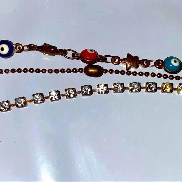ADULT Jewels 3 Strand Bracelet With Evil Eyes, Stars & Rhinestones in Copper - Picture 6 of 12